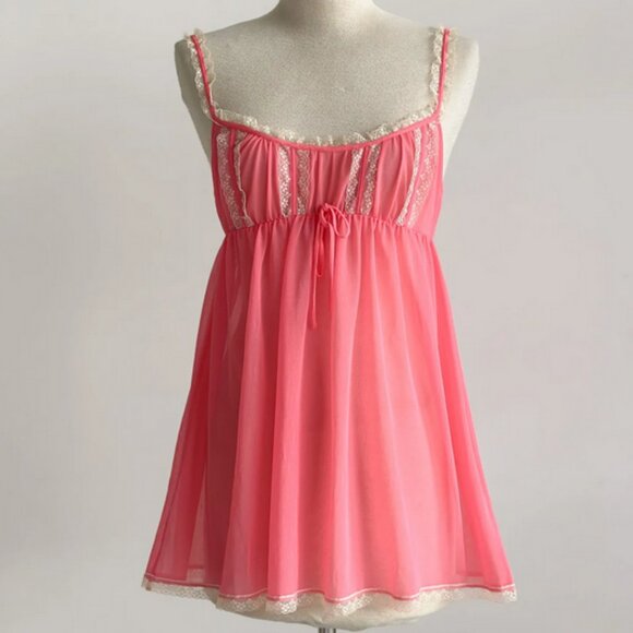 Victoria's Secret Other - Sweet Starlet Vintage VICTORIA'S SECRET Sheer Bubblegum Pink Babydoll Chemise